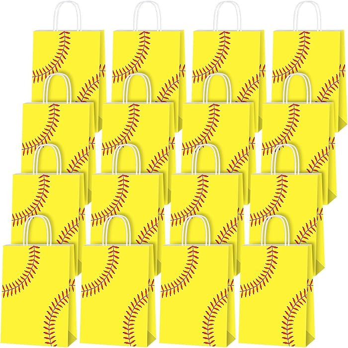 durony 16 Pieces Softball Gift Bag Softball Print Paper Bags Goodie Favor Bags for Softball Party... | Amazon (US)
