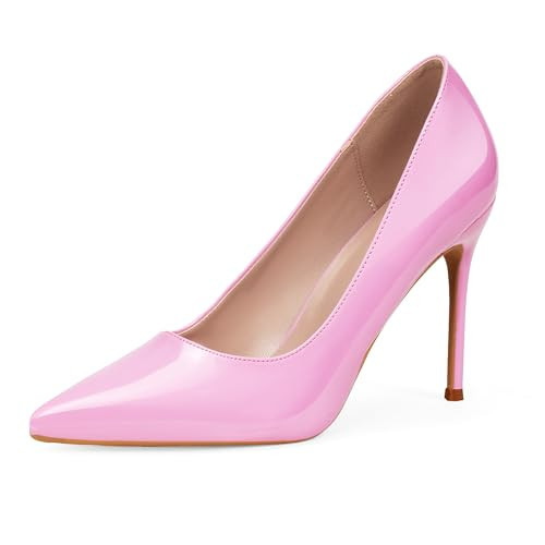 GENSHUO Heeled Pump Shoes Pink High Heel, 10cm/3.94 Inch Stiletto Heels Shoes for Women Pointed Toe Party Evening Dress Pumps Prom Size 11 | Amazon (US)