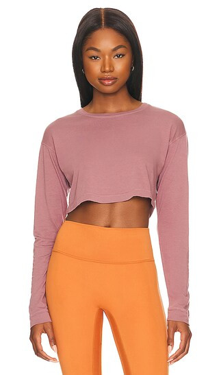 Stella Long Sleeve Cropped Tee in Rose Taupe | Revolve Clothing (Global)