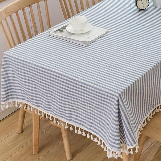 TruDelve Cotton Linen Table Cloth Stripe Tassel Rectangle Tablecloth Dust-Proof Table Cover for K... | Amazon (US)