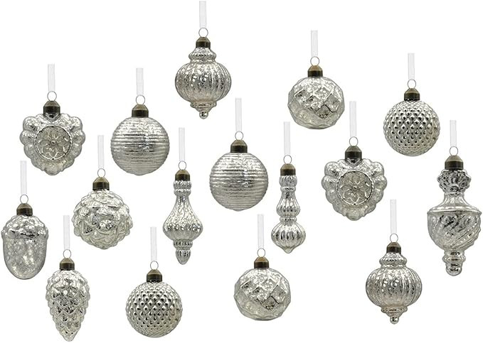 Christmas Ball Ornaments Mercury Glass Drop Ornaments Silver Color Size: 2.15''-3.4'' (16 Pieces) | Amazon (US)