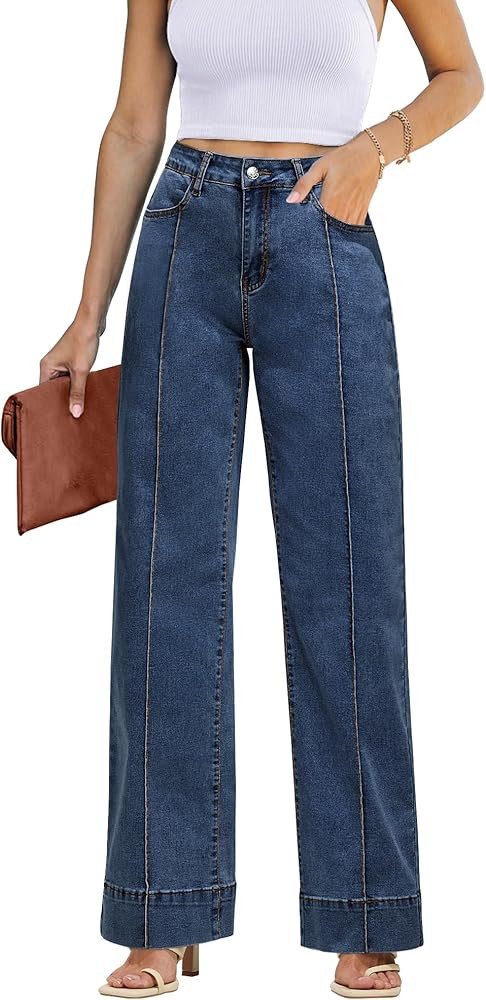 luvamia Wide Leg Jeans for Women Trendy High Waist Straight Leg Baggy Jeans Stretchy Denim Pants ... | Amazon (US)