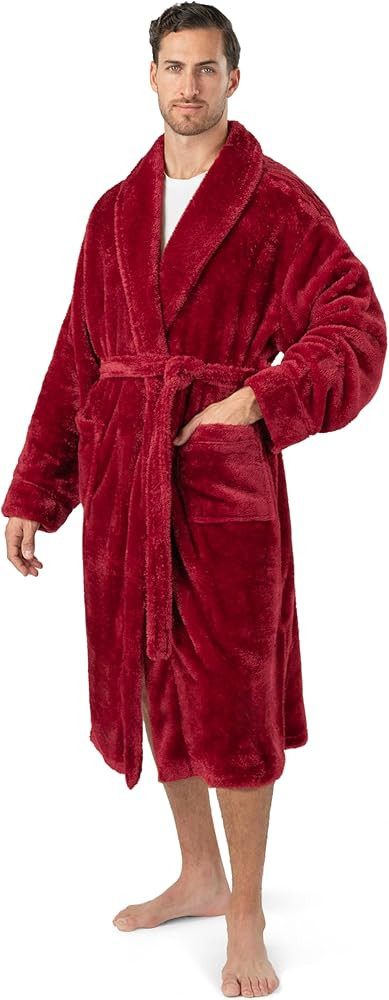 PAVILIA Mens Soft Robe, Plush Fluffy Fleece Bathrobe Men, Long Sherpa Shaggy Spa Robe | Amazon (US)
