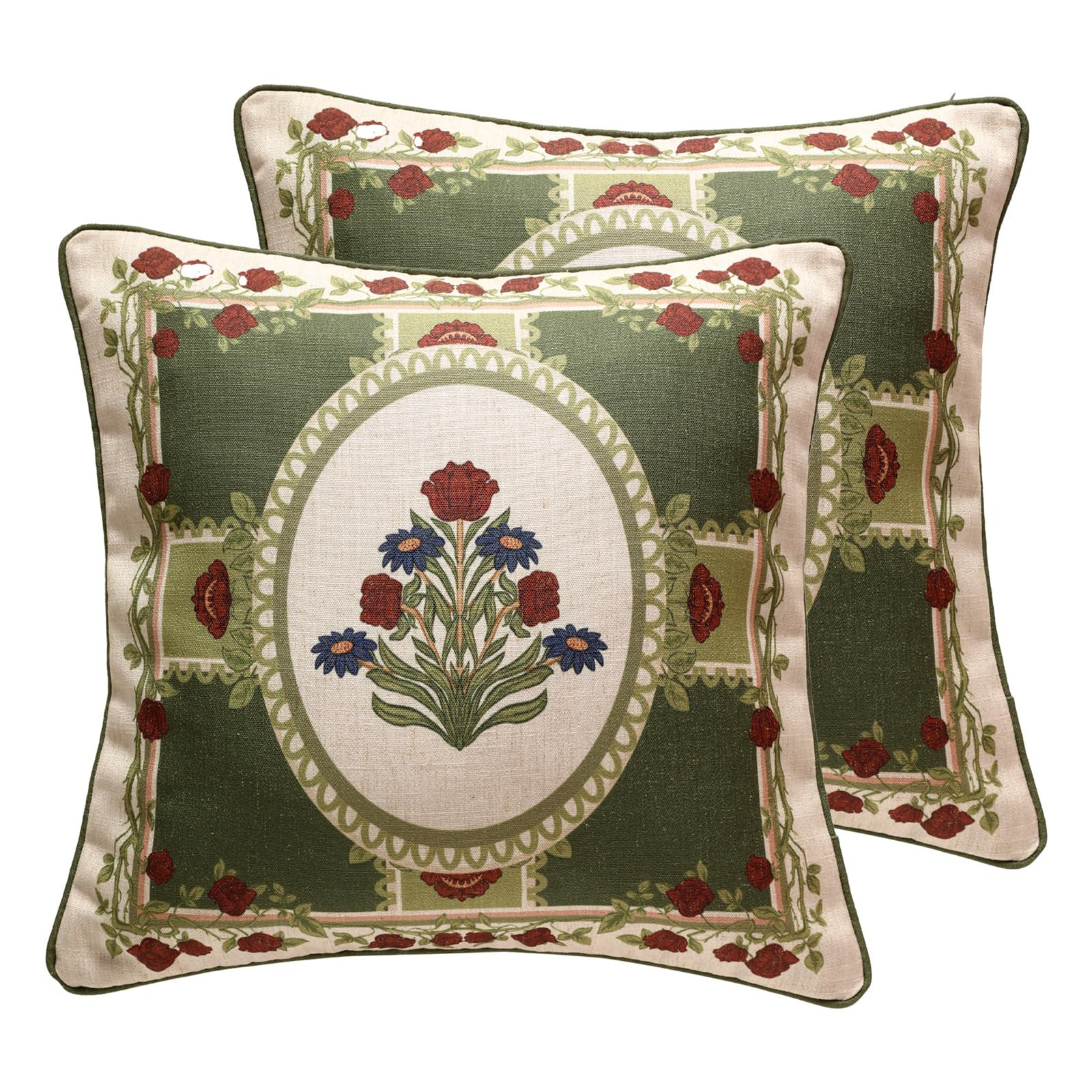 ISAENNE Design Linen Square Throw Pillow Covers 18"x18" Pack of 2, Yellow Green French Cushion Co... | Amazon (US)