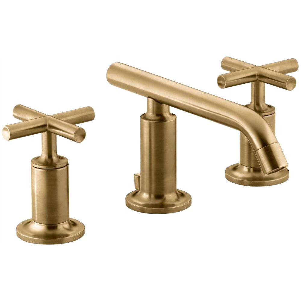 KOHLER Purist 8 in. Widespread 2-Handle Low-Arc Bathroom Faucet in Vibrant Moderne Brushed Gold with | The Home Depot