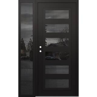 C9 50 in. x 80 in. Black P Right-Hand/Inswing Mirrored Glass Black/Black Sidelite Steel Prehung Front Door | The Home Depot