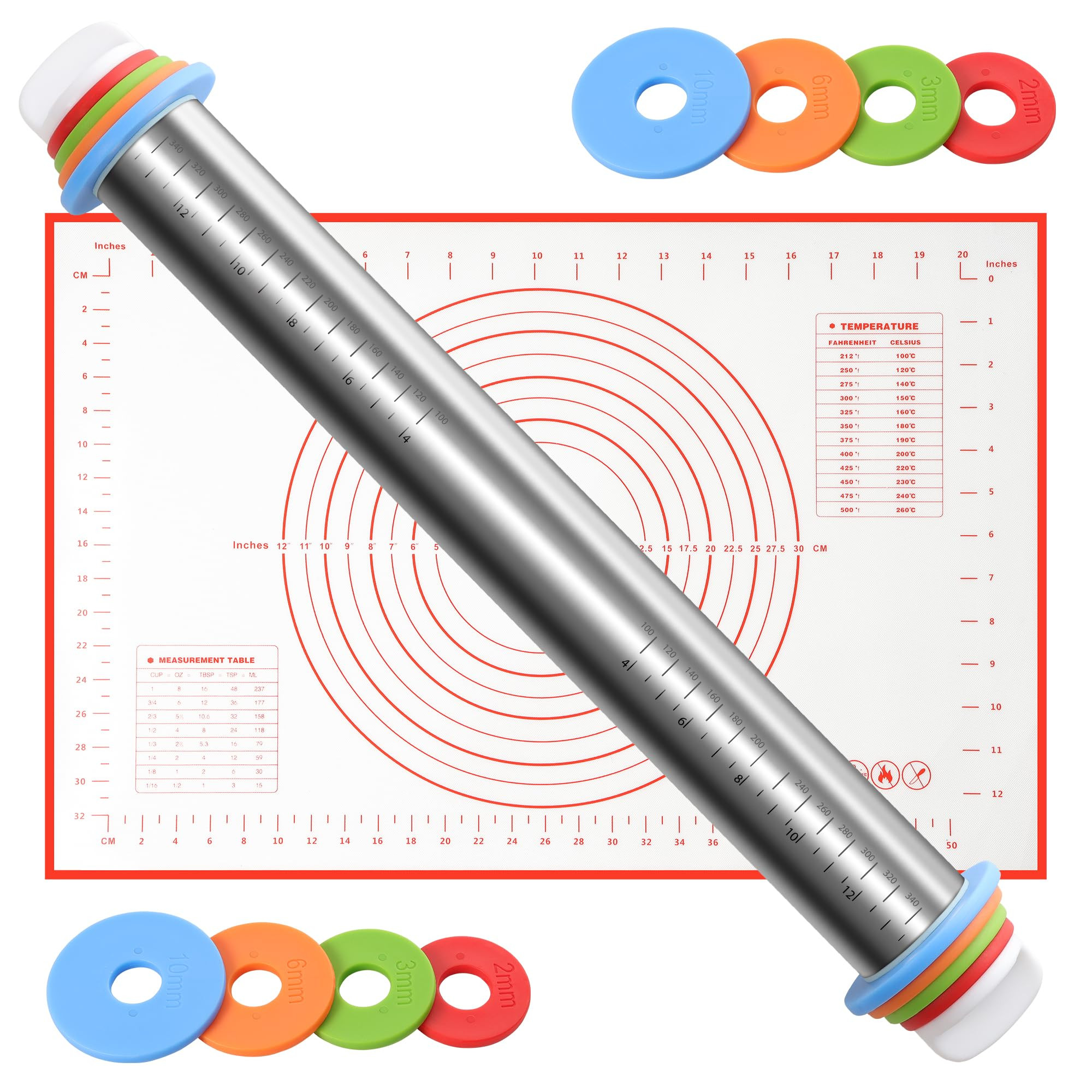 Mattarello in acciaio inox con tappetino da forno, spessore regolabile con anello rimovibile, mat... | Amazon (IT)