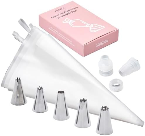 Prestee Reusable Piping Bags and Tips Set - 5 TPU 12-Inch Piping Bags with 5 Metal Icing Tips and... | Amazon (US)