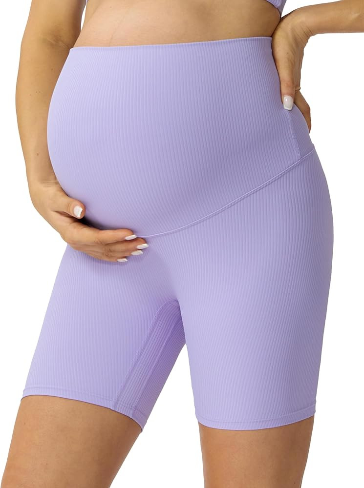 POSHDIVAH Ribbed Maternity Biker Shorts Over The Belly for Women - 5" Buttery Soft Pregnancy Work... | Amazon (US)