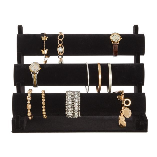 Juvale Velvet Jewelry Display Stand Holder for Bracelets & Bangles, Black, 3 Tier, 12 x 9 x 7 Inc... | Target