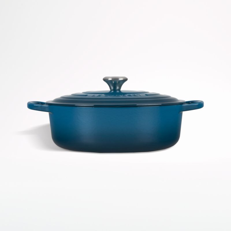 Le Creuset Signature 6.75-Qt. Deep Teal Round Wide Oven | Crate and Barrel | Crate & Barrel