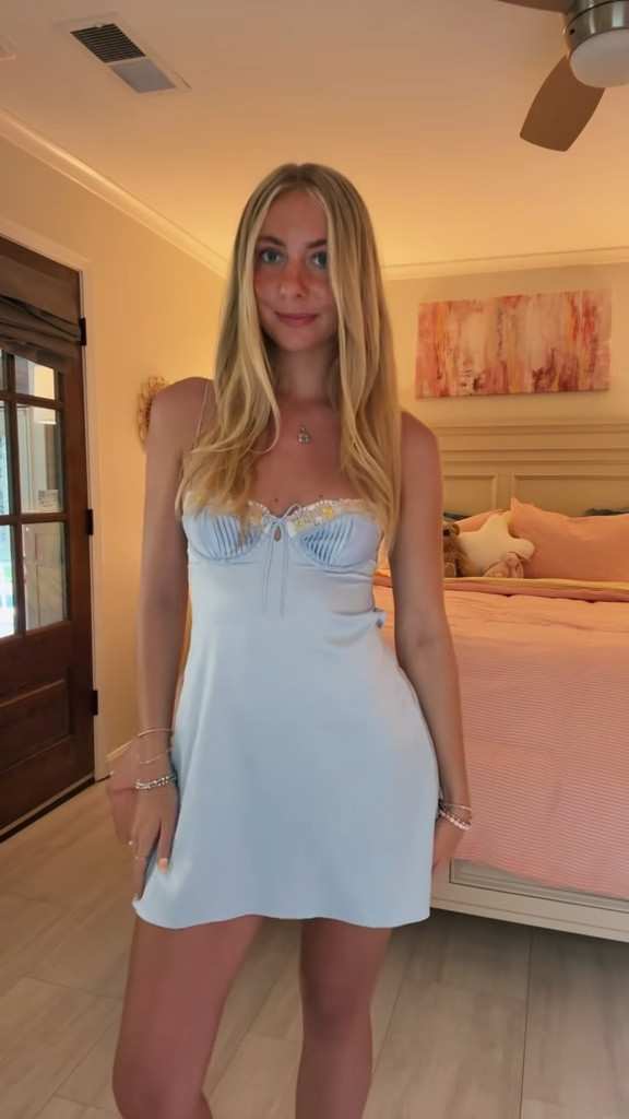 blue mini slip dress | for love & lemons dress 