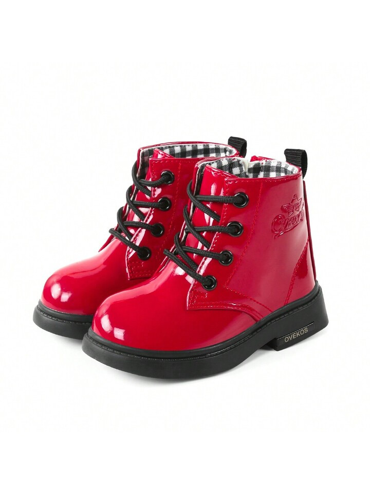 Boys Girls Side Zipper Ankle Boots Lace Up Waterproof Combat Boot Winter Low Heel Fur Lined Snow ... | SHEIN