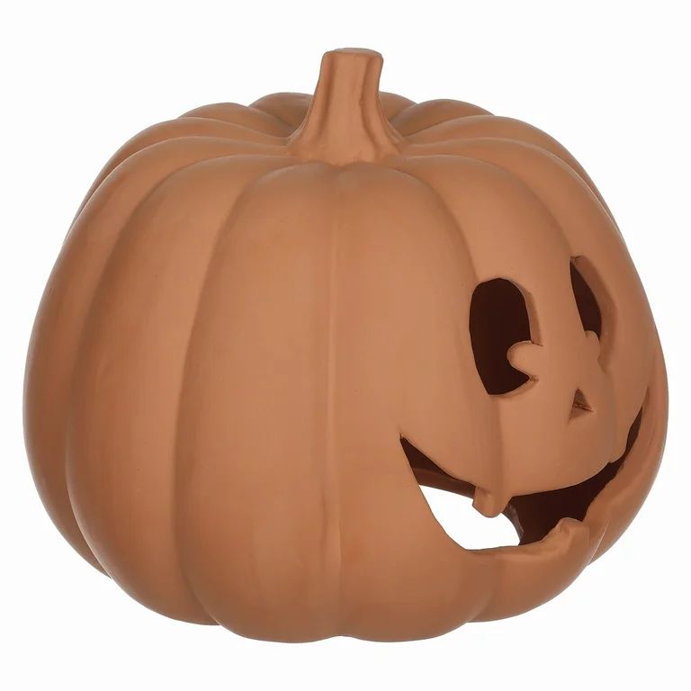 Halloween Brown Clay Pumpkin Outdoor Decoration,9.25"H,by Way to Celebrate | Walmart (US)