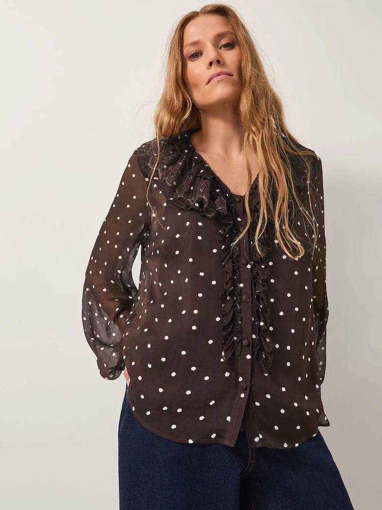Monsoon Mackie Sheer Polka Dot Ruffle Blouse | Next EU