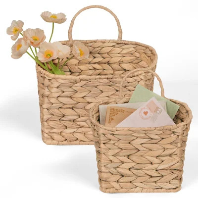 Set of 2 Hanging Wicker Wall Baskets, Water Hyacinth Wall Storage Baskets for Door, Entryway, Bathroom and Kitchen Organization and Decor | Wayfair North America
