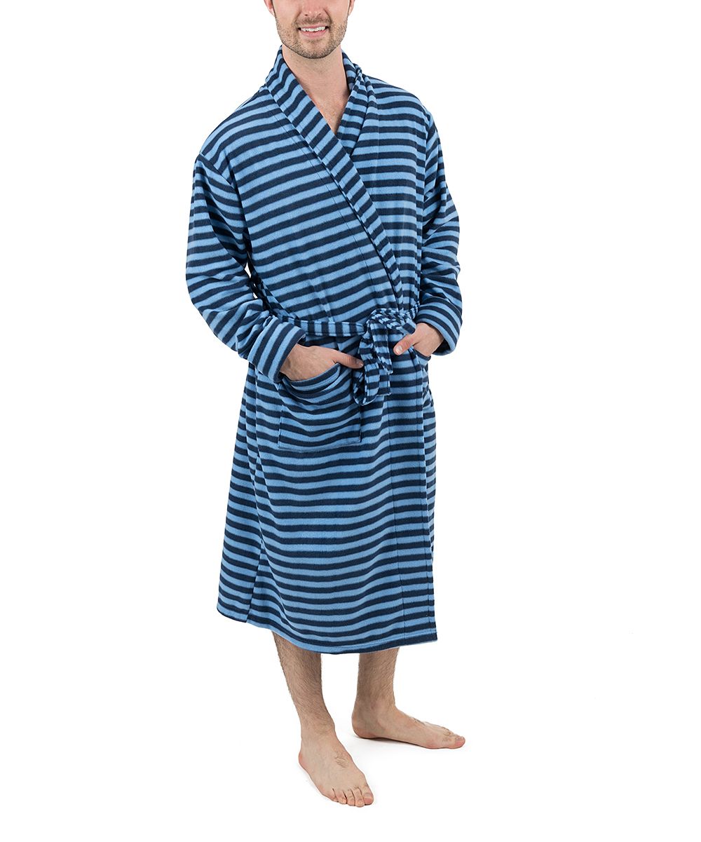 Leveret Men's Sleep Robes - Blue & Navy Stripe Fleece Robe - Men | Zulily