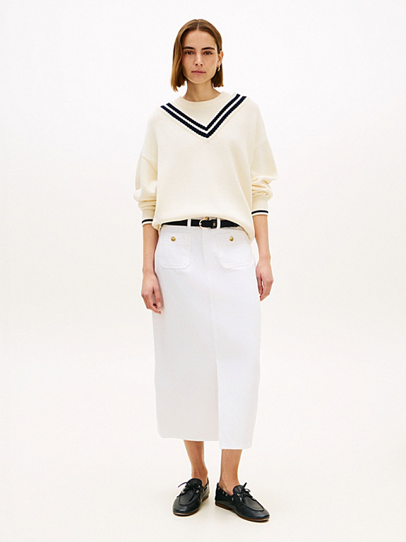 Gold-Tone Button White Denim Midi Skirt | Tommy Hilfiger UK
