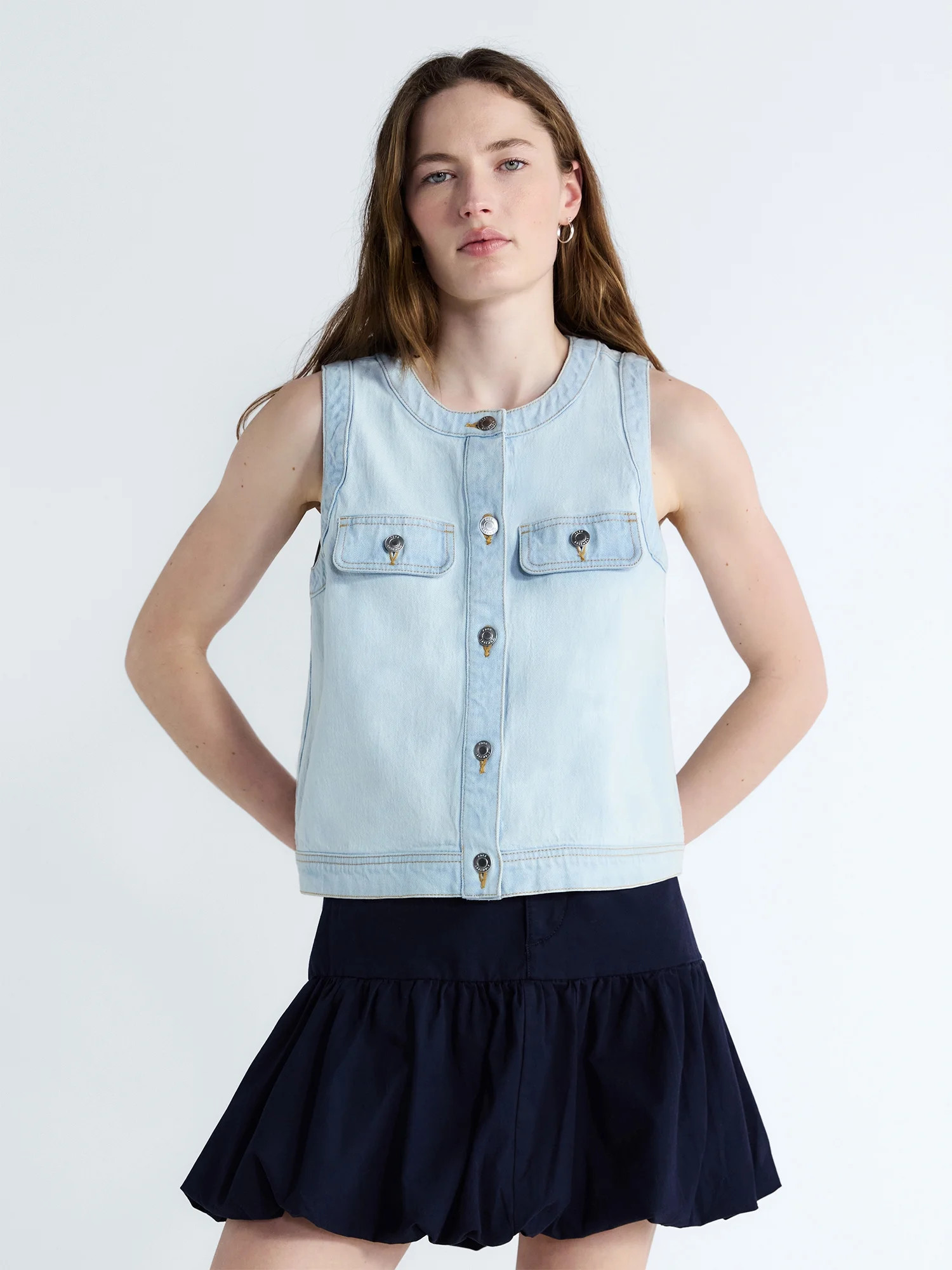 Free Assembly Women's and Women's Plus Button Front Sleeveless Denim Top, Sizes XS-4X | Walmart (US)