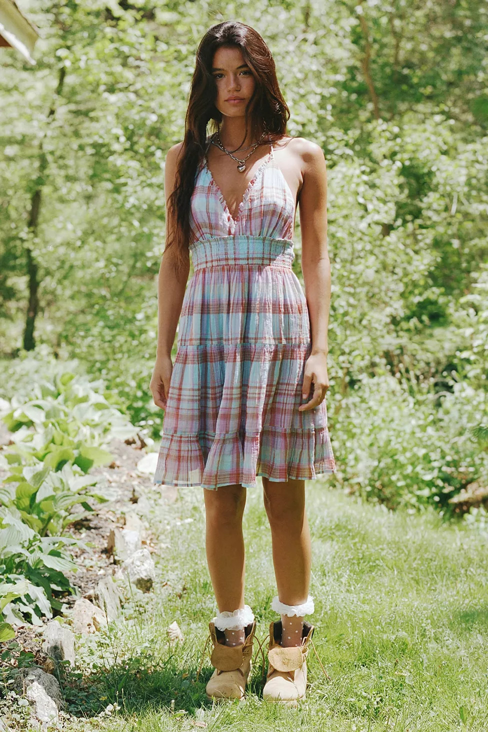 Kimchi Blue Phoebe Cotton Open-Back Halter Knee Length Dress | Urban Outfitters (US and RoW)