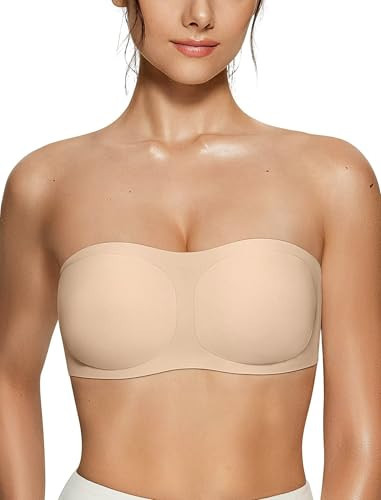 Vertvie Womens Strapless Bra Jelly Push Up Seamless Bandeau Bra Wireless Non Slip Silicone Tube Top Bras Padded Bralette(Sand,Medium) | Amazon (US)