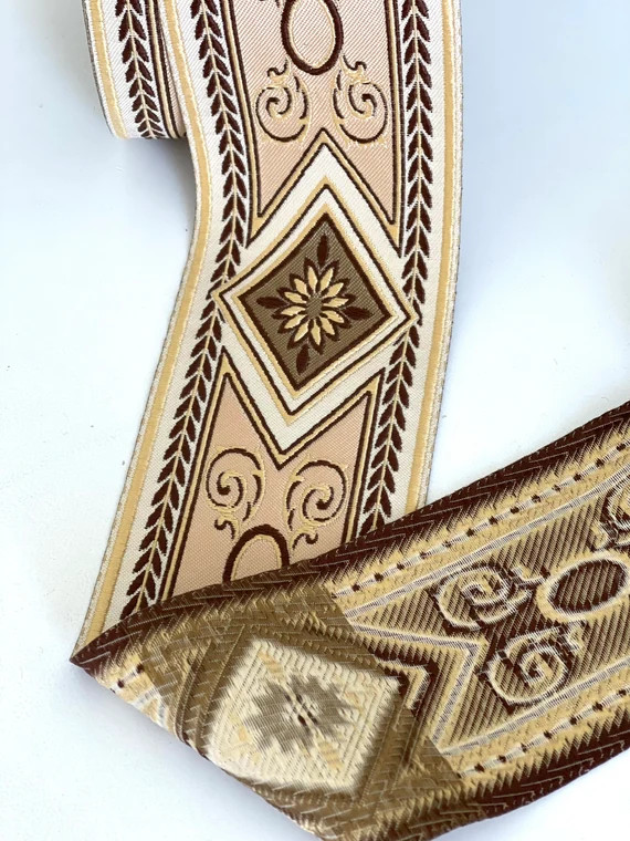 3"  Champaign, Tan, Cream, Geometric, Abstract, Ethnic Bohemian Wide Woven Jacquard Ribbon Trim, ... | Etsy (US)
