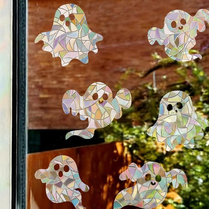 Halloween Holographic Ghost Static Clings Reusable Rainbow Prism Ghost Static Stickers Double-Sid... | Amazon (US)