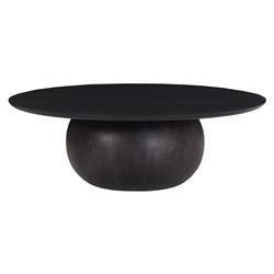 Ordin Mid Century Modern Black Acacia Wood Round Coffee Table - Large | Kathy Kuo Home