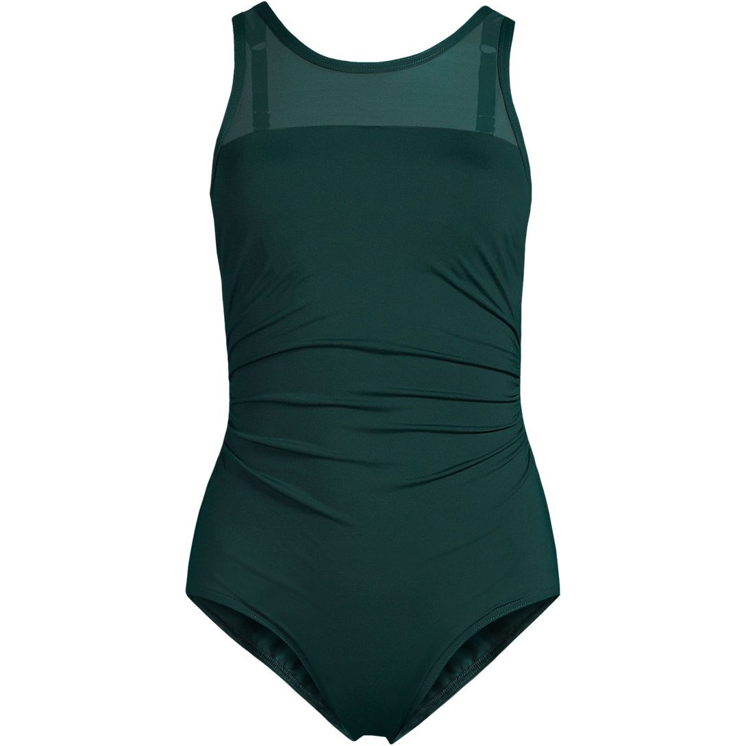 Women's Chlorine Resistant Smoothing Control Mesh High Neck One Piece Swimsuit | Lands' End (US)