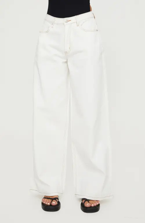 Princess Polly Naylor Mid Rise Wide Leg Jeans in Cream at Nordstrom, Size 8 | Nordstrom