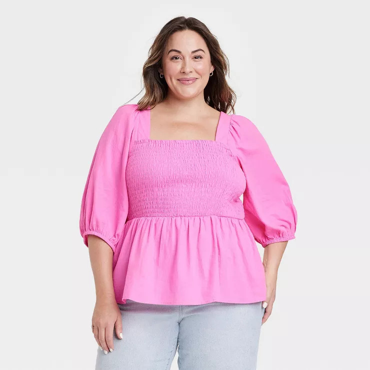 Women's Puff Elbow Sleeve Peplum T-Shirt - Ava & Viv™ | Target