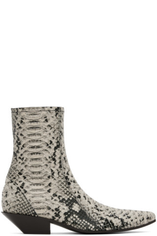 Beige Snake Ankle Boots | SSENSE
