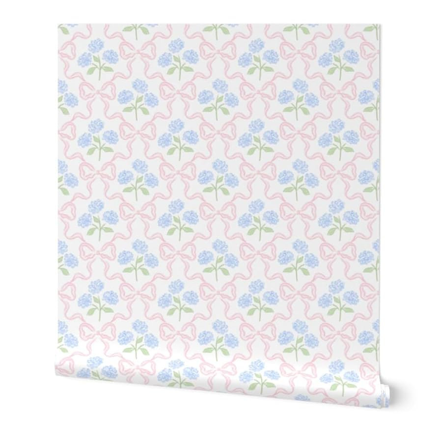 Peel & Stick Wallpaper Swatch - Preppy Bow Floral Delicate Pastel Flowers Feminine Traditional Ea... | Amazon (US)