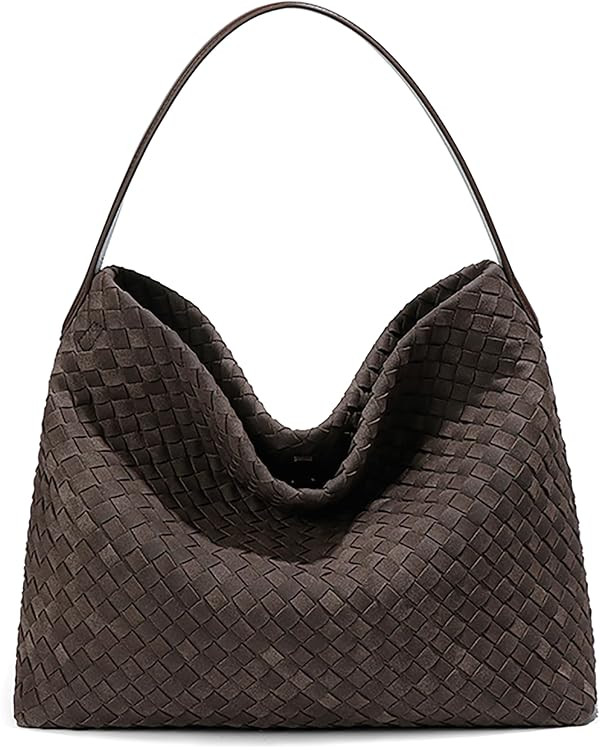 Woven Suede Shoulder Bag for Women Suede Hobo Bag Tote Elegant Handbag Satchel for Work Travel | Amazon (US)