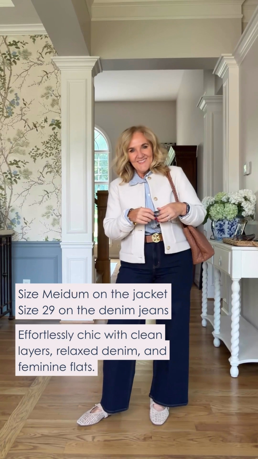 This is such an easy way to make relaxed denim feel polished. A clean white jacket layered over a soft blue button-down creates a fresh, classic combination, while the dark wide-leg jeans and feminine flats keep it comfortable and effortless. I’m wearing a medium in the jacket and size 29 in the denim.

💡 LTK MADE EASY
❤️ Heart = Support my posts!
🔖 Save = Get sale & restock alerts
📋 Lists = Keep favorites organized
📲 Share = Send lists and products to a friend. Hello, Christmas List!
💬 Comment = Ask me anything about what I'm wearing.:-)

#LTKgrwm #LTKootd #LTKOver40
