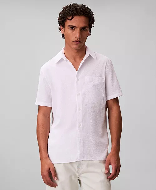 Calvin Klein Men's Solid Seersucker Classic Button-Down Shirt - Macy's | Macy's