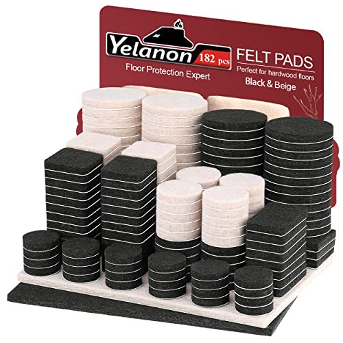 Yelanon Felt Furniture Pads -182 Pcs Premium Felt Pads for Chair Legs Furniture, Floor Protectors for Hardwood Floors,Black & Beige | Amazon (US)
