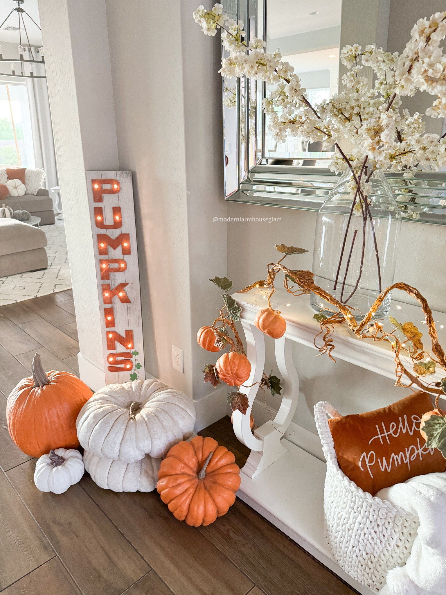 Fall entryway at Modern Farmhouse Glam 

Fairy lights 

Pumpkins Halloween home decor 

#LTKSeasonal #LTKHome #LTKFallSale