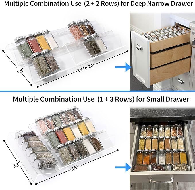 Clear Acrylic Spice Drawer Organizer, 4 Tier- 2 Set Expandable From 13" to 26" Seasoning Jars Dra... | Amazon (US)