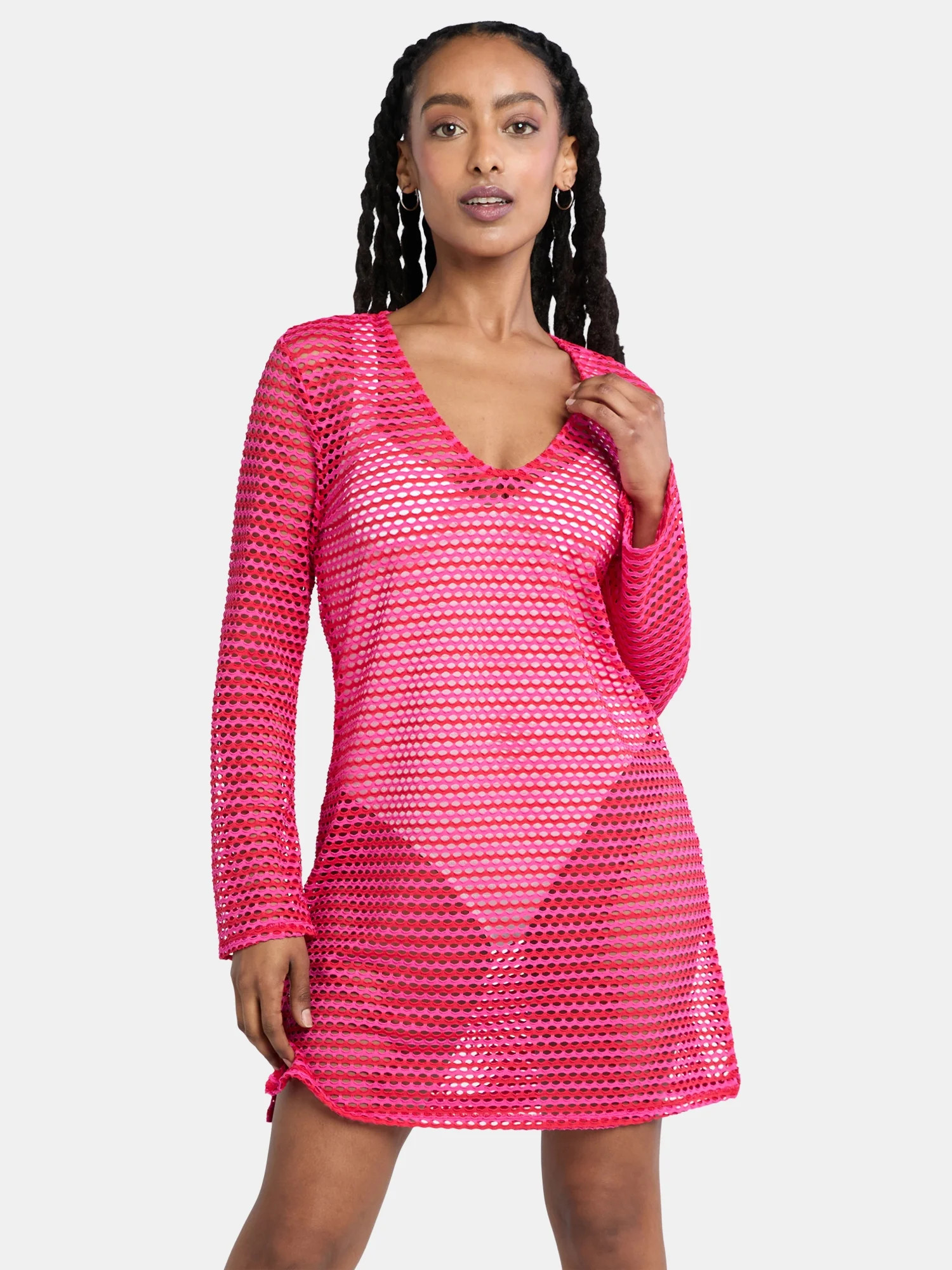 Time and Tru Women's and Women's Plus Stripe Mesh Coverup Dress, Sizes XS-3X | Walmart (US)