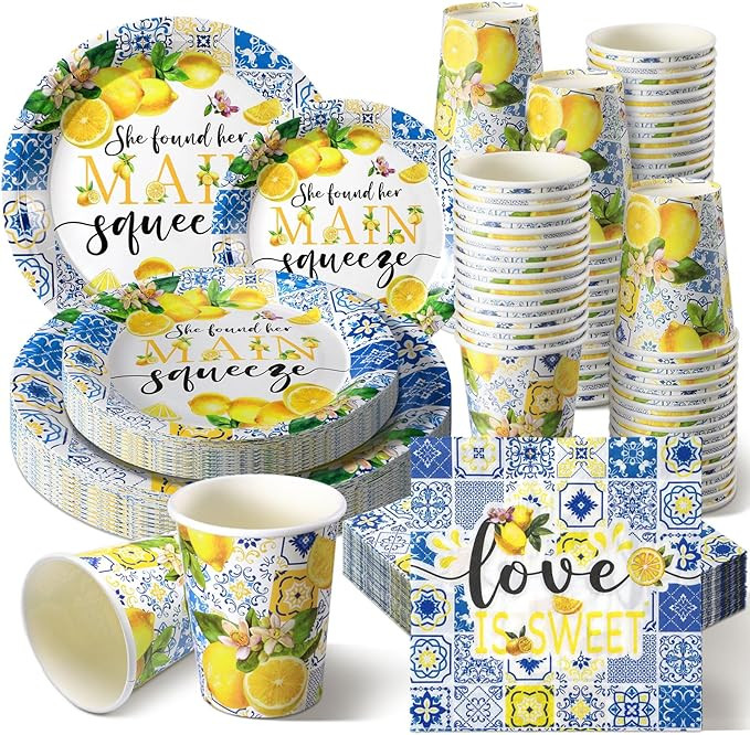 Zhehao 250 Pcs Capri Lemon Bridal Shower Plates Napkins Sets 50 Pcs 9'' Dinner Plates and 7'' Des... | Amazon (US)