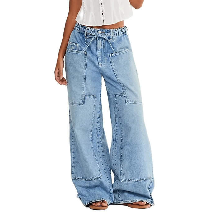 Women Wide-Leg Jeans Fashion Big Pockets Loose Baggy Denim Pants | SHEIN