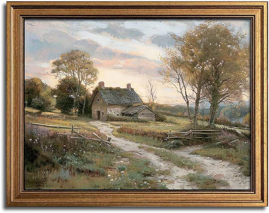 Gold Framed Vintage Wall Art Countryside Cottage Landscape Canvas Wall Art Print Kitchen Living R... | Amazon (US)