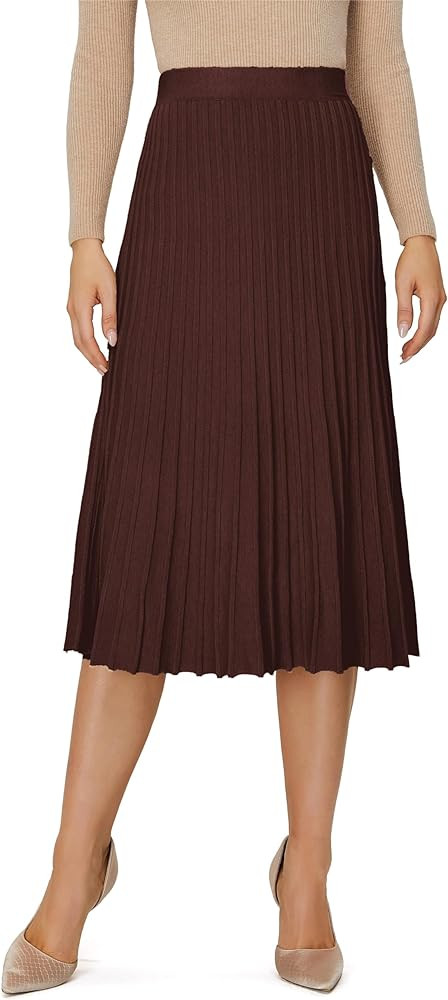 Women's Knit Maxi Pleated Skirts, High Waist Elastic A Line Long Skirt for Fall Winter | Amazon (US)