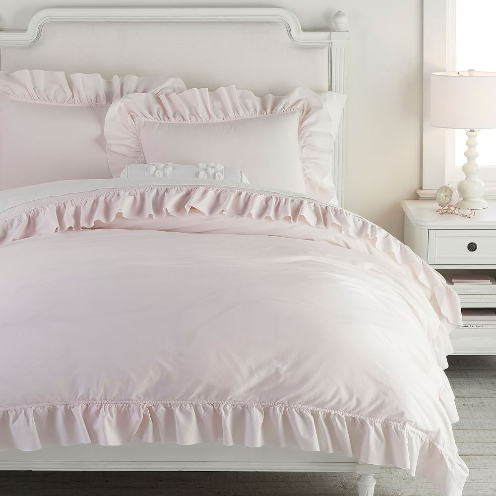 Washed Cotton Ruffle Organic Duvet Cover, Twin/Twin XL, Powdered Blush | Pottery Barn Teen