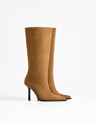 Bershka Wide-leg high-heel boots in tan | ASOS (Global)