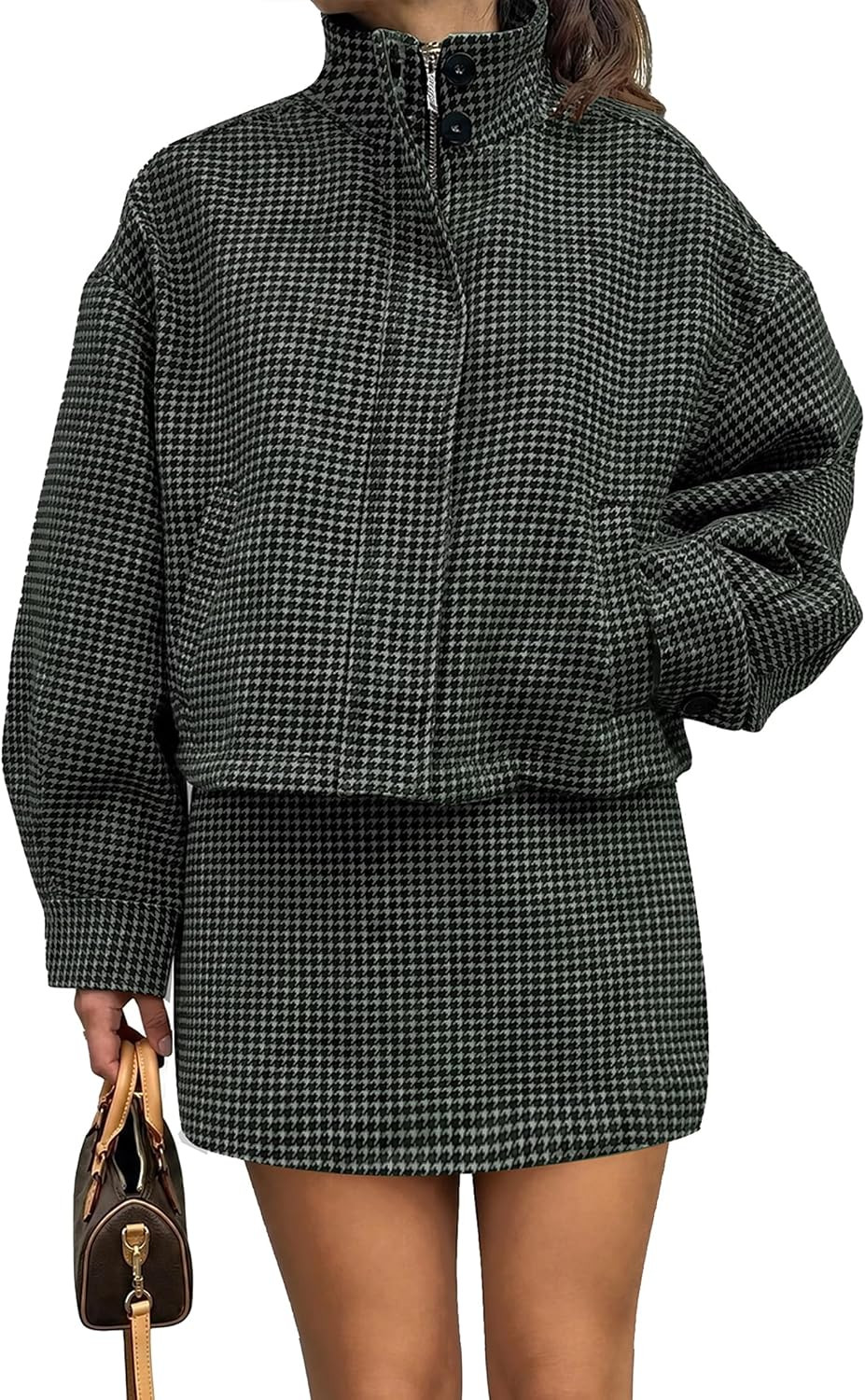 Tankaneo Womens 2 Piece Skirt Sets Plaid Bomber Jackets and Mini Skirts | Amazon (US)