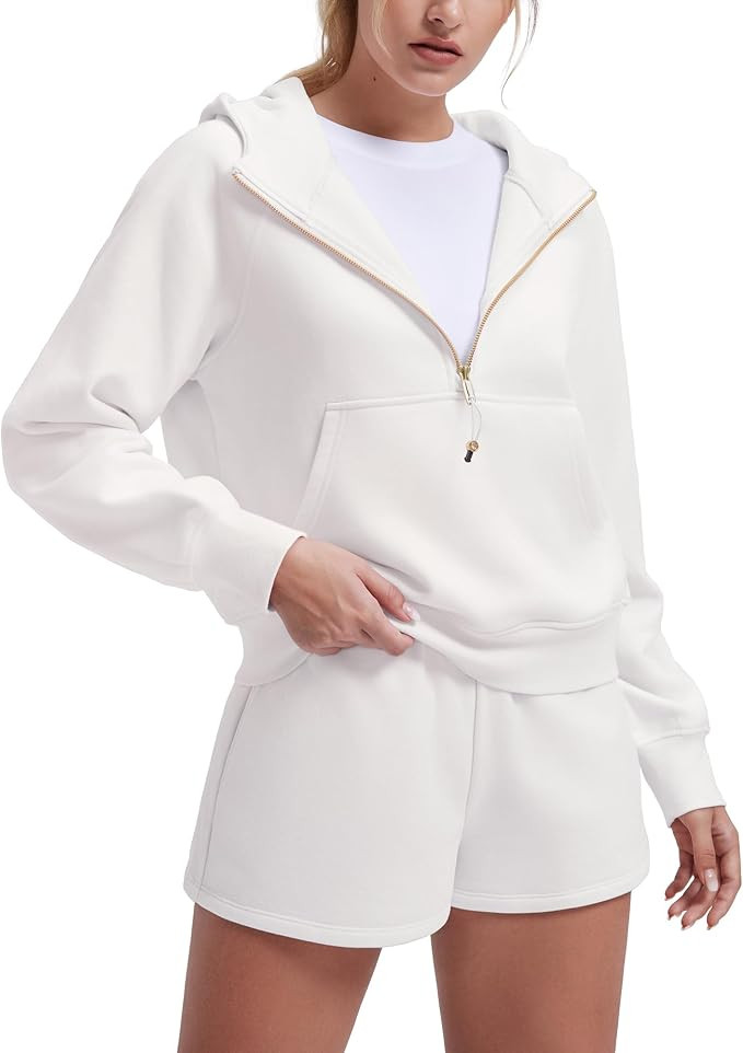 SUUKSESS Women Gold Half Zip up Cotton Hoodies Casual Pullover Sweatshirt | Amazon (US)