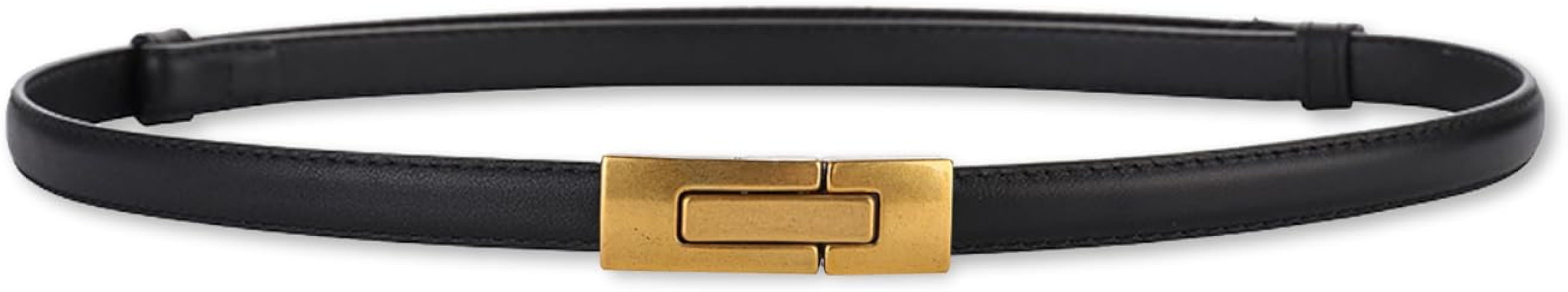 LumiSyne Women Skinny Leather Belt Simple Solid Color Vintage Metal Interlock Buckle Adjustable T... | Amazon (UK)