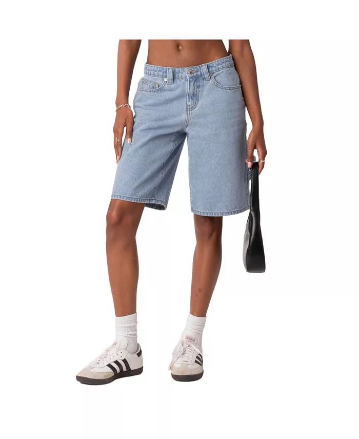 Women's Low Rise Bermuda Denim Carpenter Shorts | Macy's